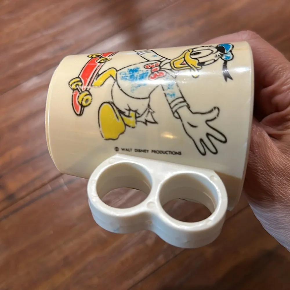 Vintage Disney Mickey Minnie Donald Sports Plastic Mug Skateboard Roller Skate
